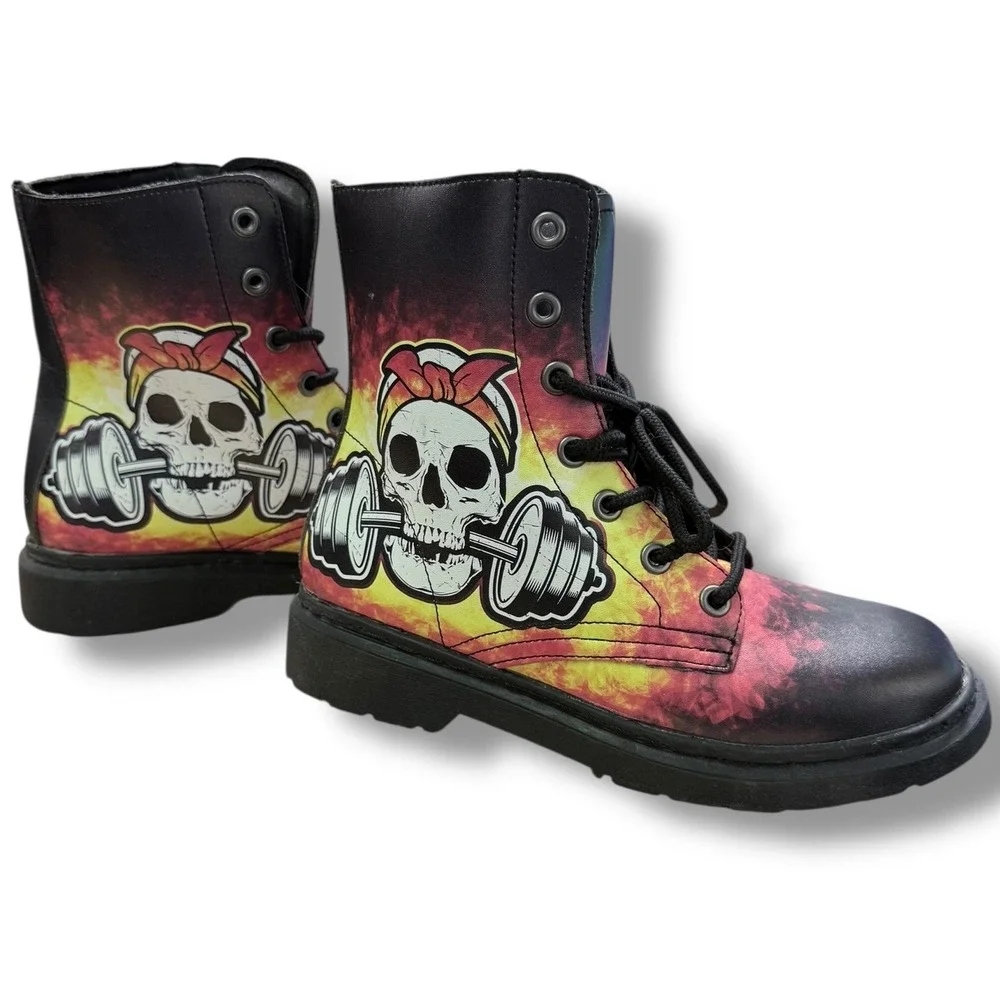 RAAD Skull Firefighter Weightlifting Boots Black Red YellowSz Mens 6.5 W8